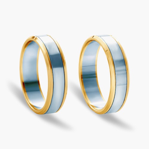 Obrączki ślubne: dwukolorowe złoto, płaskie, 5 mm